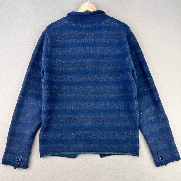 Levis Cardigan Sweater Mens M Blue Wool Button Front Collared Grandpa Striped - Picture 3 of 9